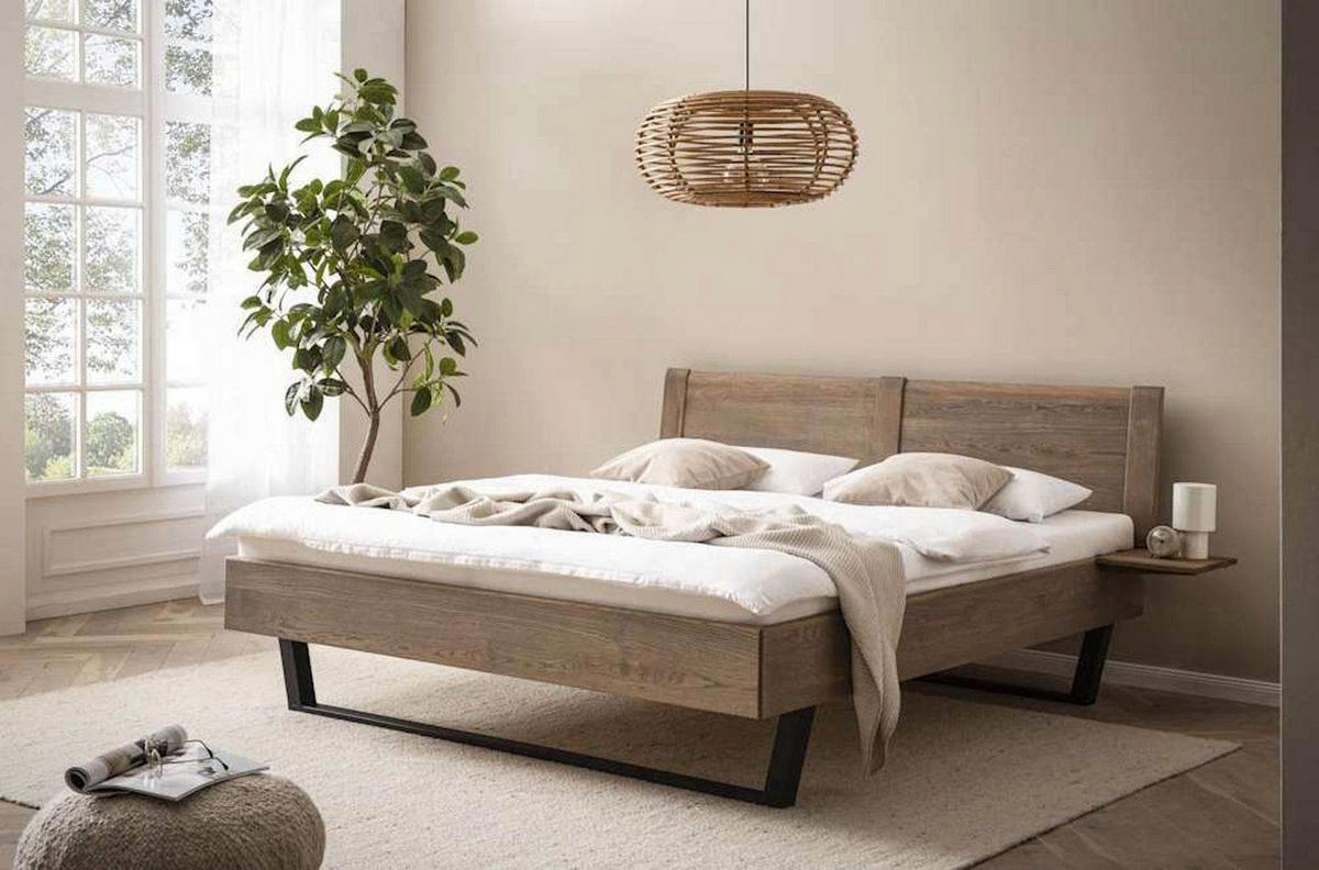 MASSIVHOLZBETT Premium 605 - wildeiche-grau - Grau, Holz (160/200cm) - BED BOX