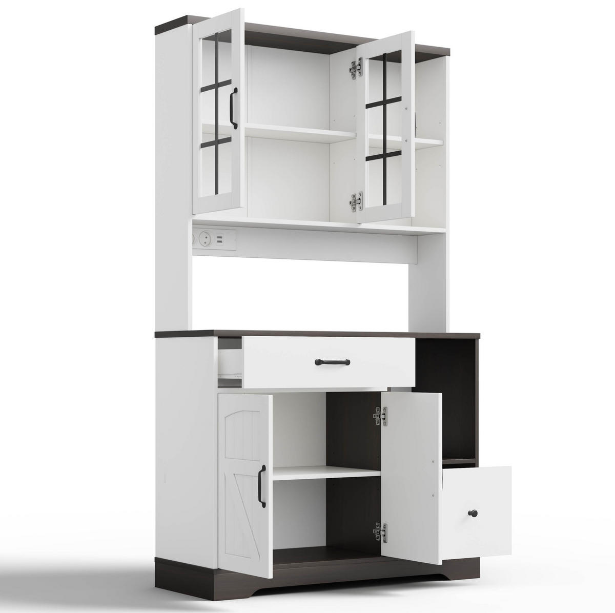 BUFFETSCHRANK 105/40/185 cm Natur/Weiß aus MDF mit LED und Steckdosen - Naturfarben, Holzwerkstoff (105/185/40cm) - OKWISH
