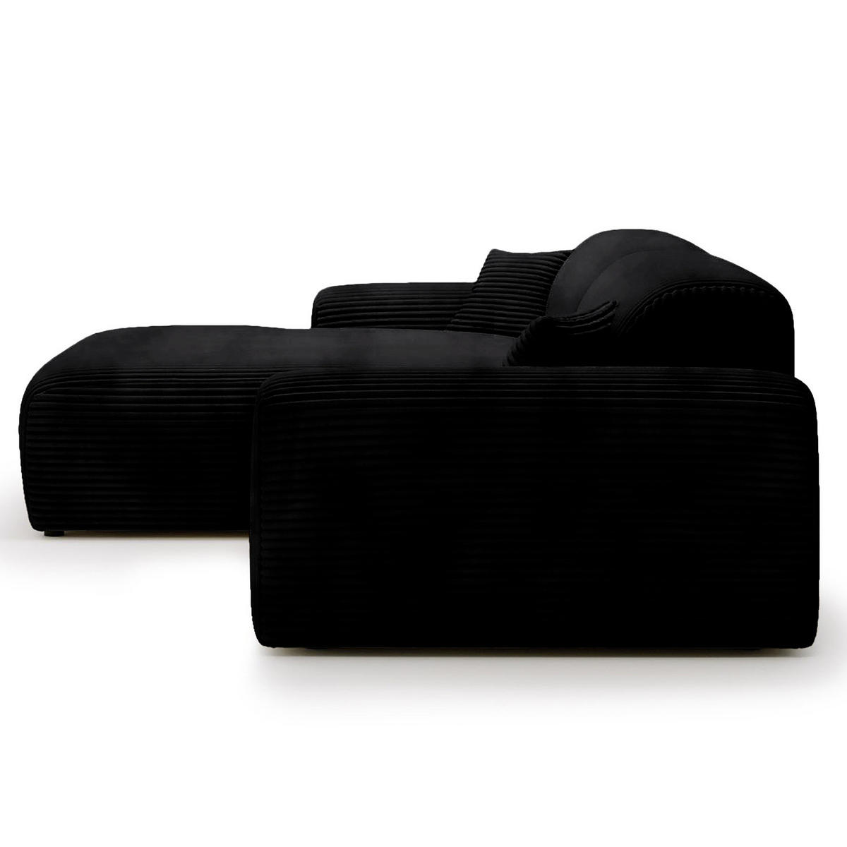 ECKSOFA mit Longchair - Cord - Schwarz, Kunststoff/Textil (284/178cm) - home24