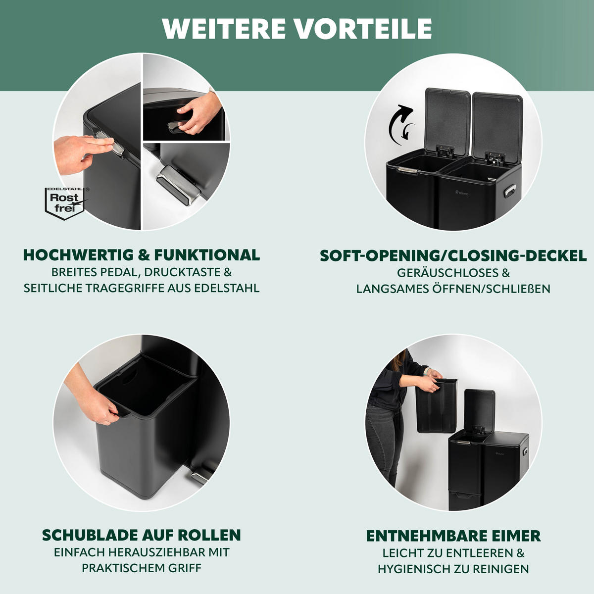 ABFALLEIMER, 54 Liter, aus Metall, schwarz - Schwarz, Metall (46/70.5/38.5cm) - eluno