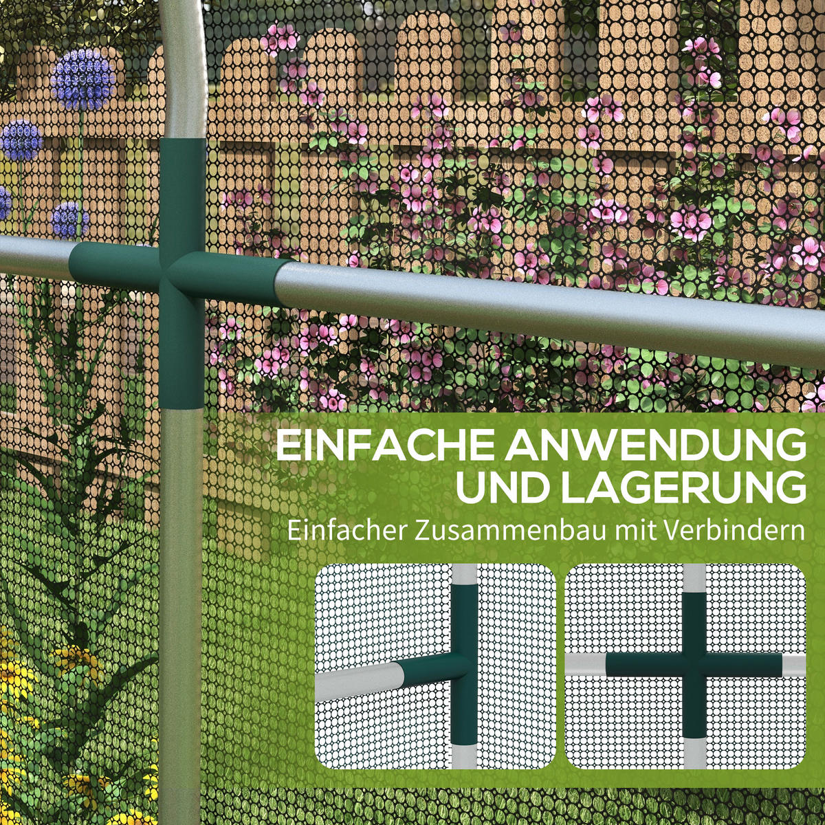 VOGELSCHUTZNETZ Verzinkter Stahl HDPE Schwarz - Schwarz, Metall (360/188/120cm) - Outsunny