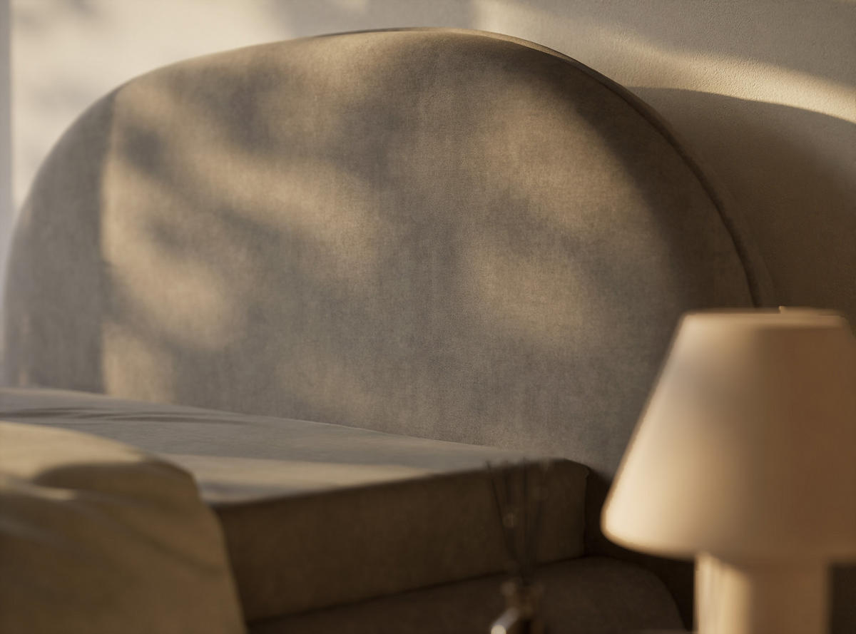 POLSTERBETT Koji Beige Grau 160/200 cm im Chenille-Stoff - Greige/Schwarz, Holz/Holzwerkstoff (160/200cm) - Maison de Reve