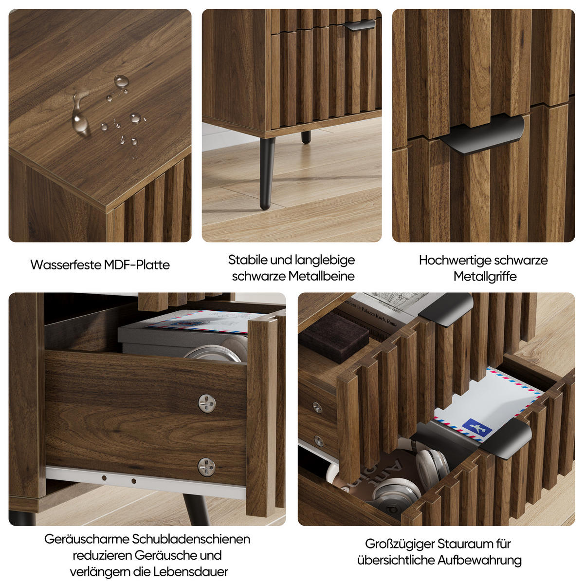 NACHTTISCH 45/40/53 cm walnussfarben aus MDF mit 2 Schubladen - Braun, Holzwerkstoff (40/53/45cm) - OKWISH