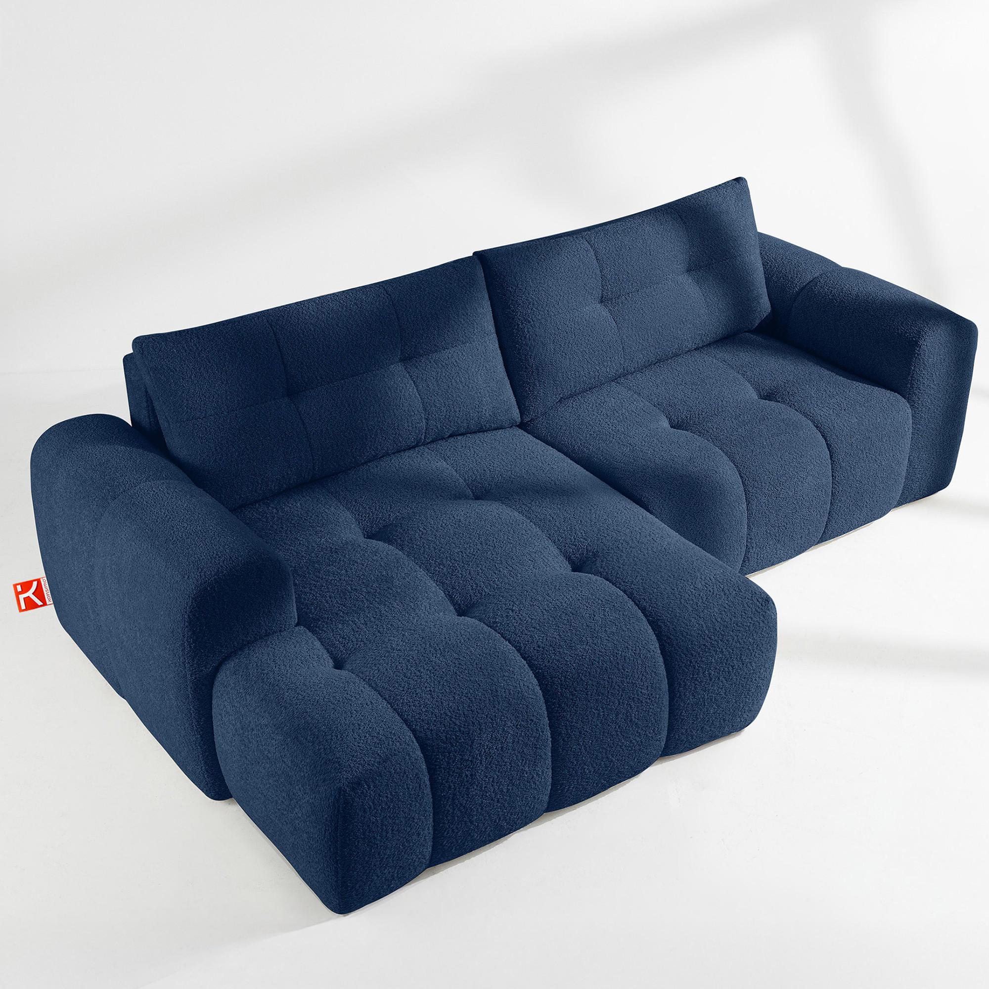 ECKSOFA LINKS RAVIA, Bouclé, Marineblau - Dunkelblau, Holz/Textil (256/104cm) - KONSIMO®