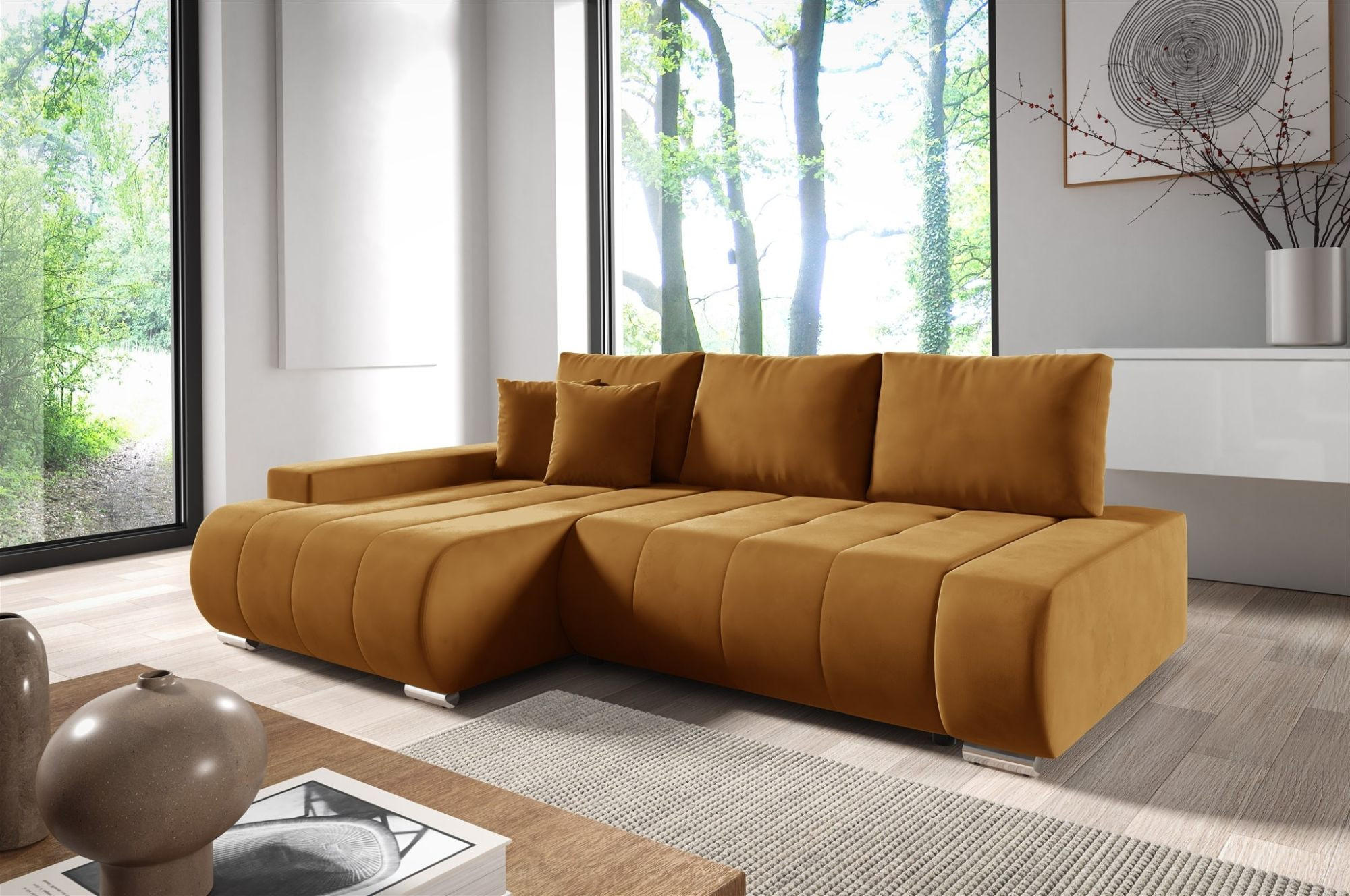 ECKSOFA Elmo - Honig, Holzwerkstoff/Textil (227/153cm) - Fun Möbel