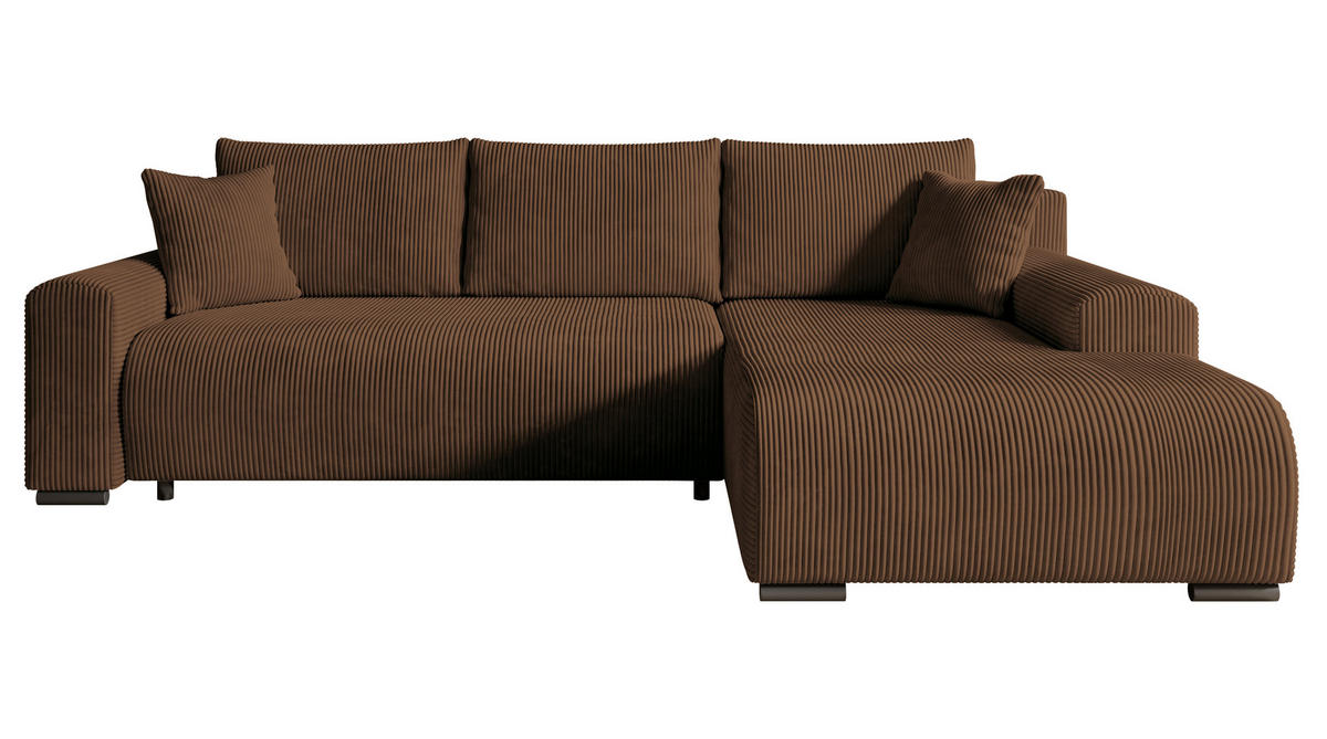 ECKSOFA Nelly mit Bettkasten und Schlaffunktion, Cordstoff in L-Form - Braun, Textil (270/185cm)