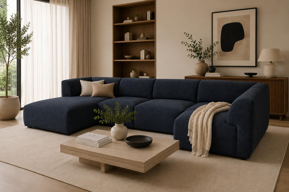 WOHNLANDSCHAFT MOVO - modulares Ecksofa dunkel blau – modernes Design und flexible Gestaltung, links - Dunkelgrün/Bordeaux, Kunststoff/Textil (156/78/345cm) - KS Home Concept