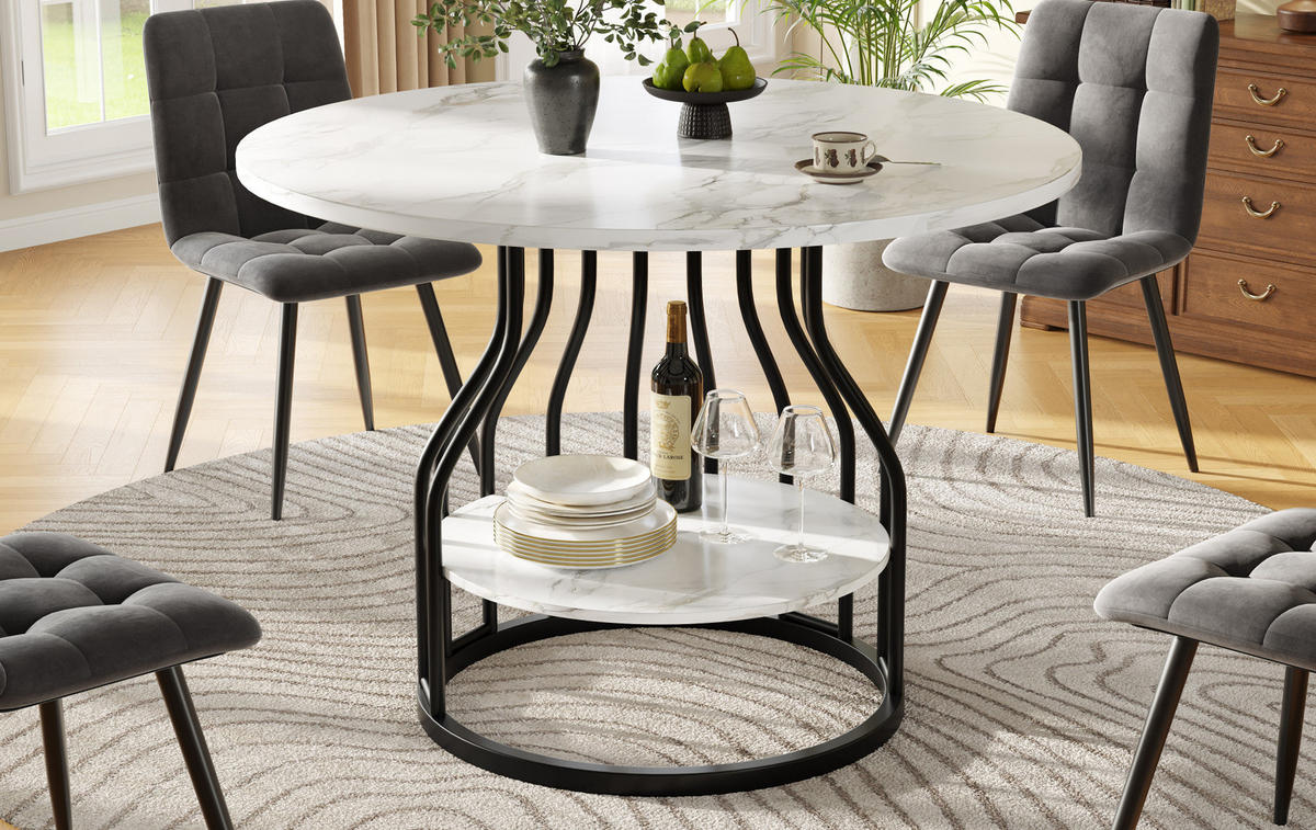 ESSTISCH aus MDF in Marmoroptik mit Ablagefläche, 80/80/76 cm, Schwarz - Schwarz, Holzwerkstoff (80/80/76cm) - Redom