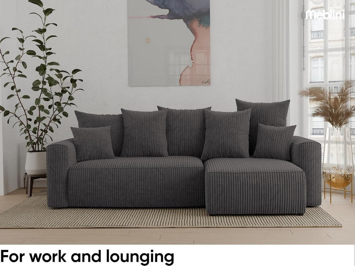 ECKSOFA DAVE L - Schwarz/Grau, Holzwerkstoff (238/87cm) - Meblini