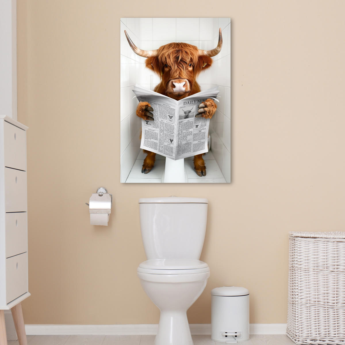 LEINWANDBILD Schottischer Highlander - Tier - Zeitung - Toilette 60x90 cm - Kastanienfarben, Textil (60/90cm) - MuchoWow