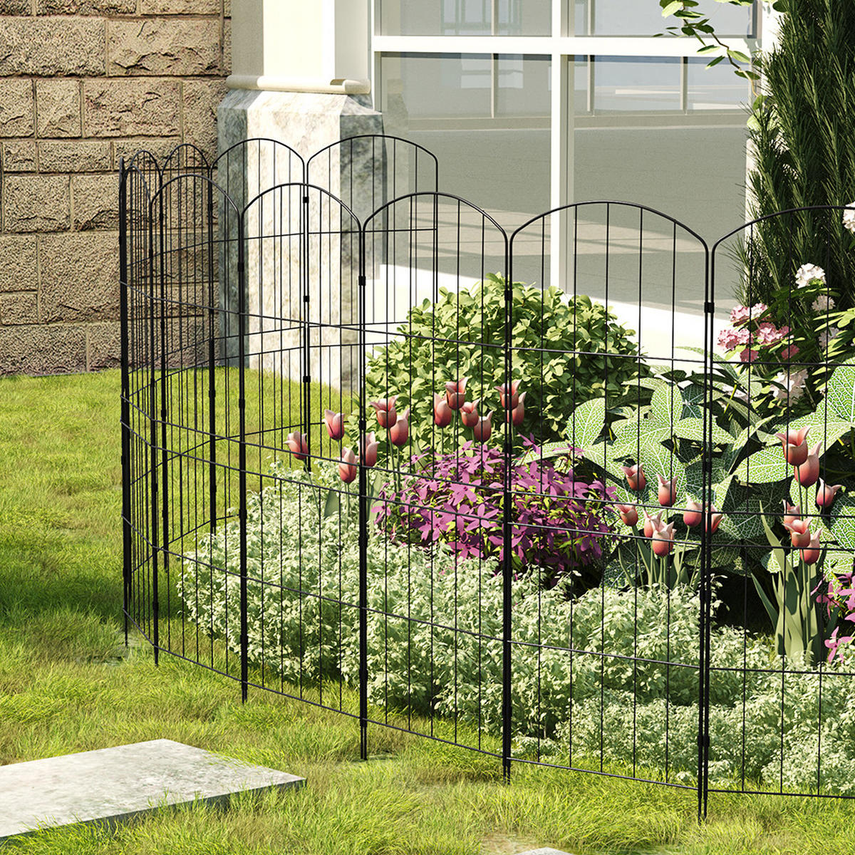 GARTENZAUN 10 Stück aus Metall in Schwarz Abnehmbares Design Robuste Metallkonstruktion je Paneel: 31 cm B × 96 cm H - Schwarz, Metall (31cm) - Livingandhome