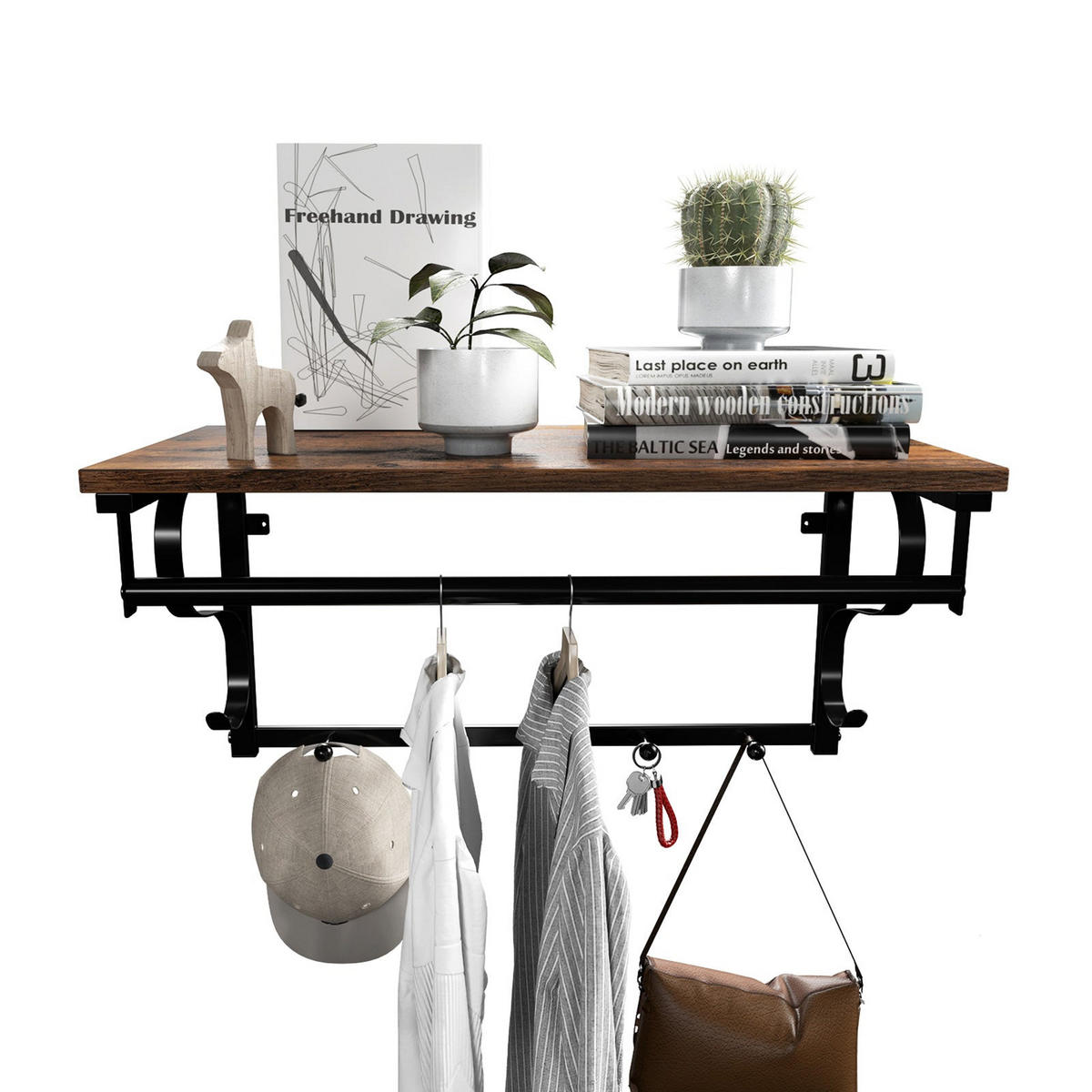 WANDGARDEROBE INDUSTRIESTIL - Braun, Holzwerkstoff (27/30/66cm) - Hansiro