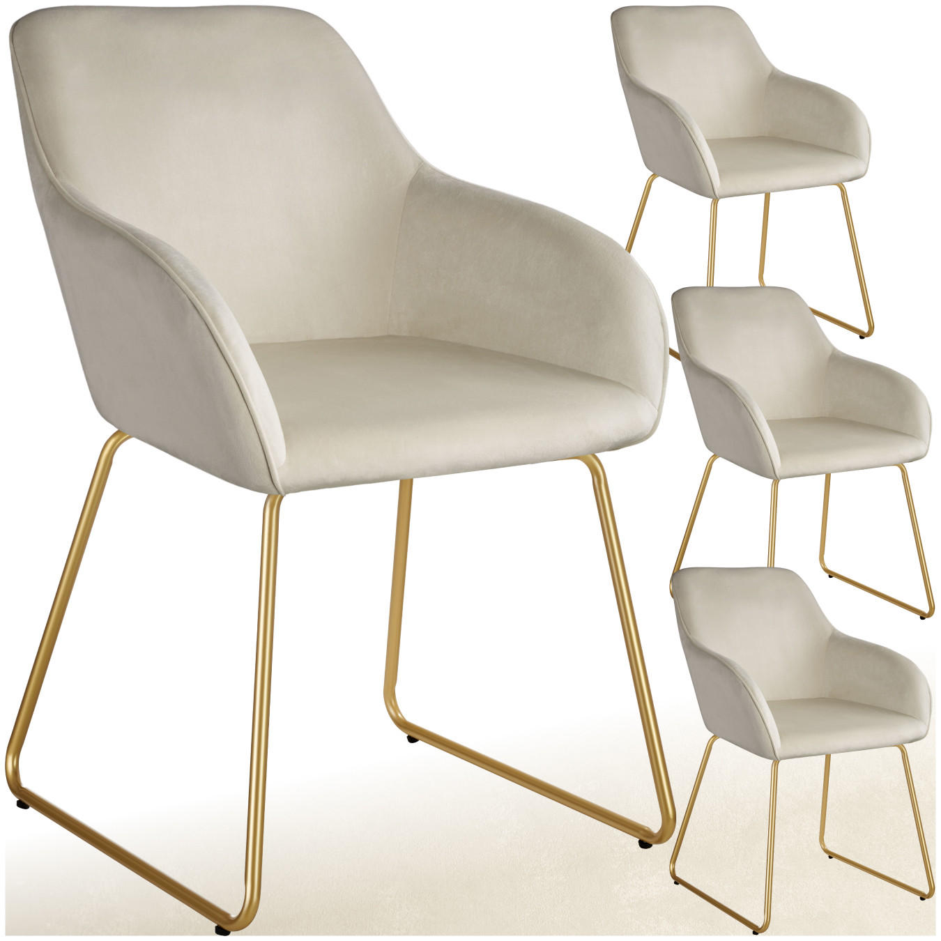 ESSZIMMERSTUHL Jeane,57 x 61 x 85,5 cm, Belastbarkeit 120 kg,Samtoptik creme/gold - Goldfarben/Samtahornfarben, Kunststoff (57/85.5/61cm) - tectake