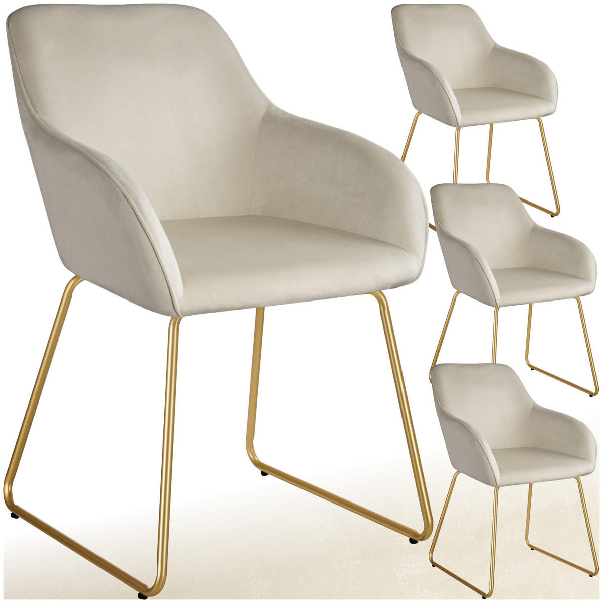 ESSZIMMERSTUHL Jeane,57 x 61 x 85,5 cm, Belastbarkeit 120 kg,Samtoptik creme/gold - Goldfarben/Samtahornfarben, Kunststoff (57/85.5/61cm) - tectake