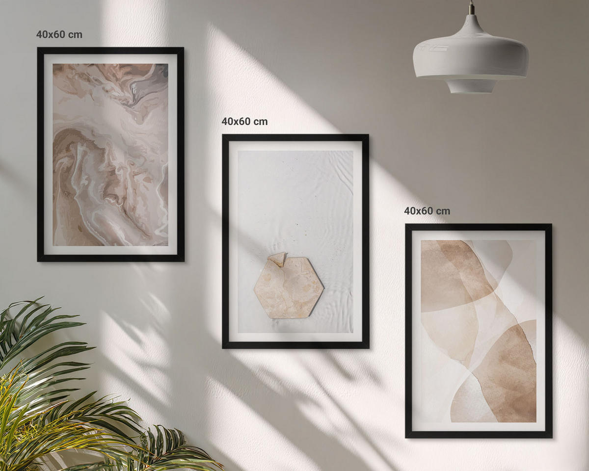 BILDER SET 3er Set - 40x60 cm Schwarzer Rahmen - Designerabstraktion der Natur - Schwarz, Kunststoff (40/60cm) - TULUP