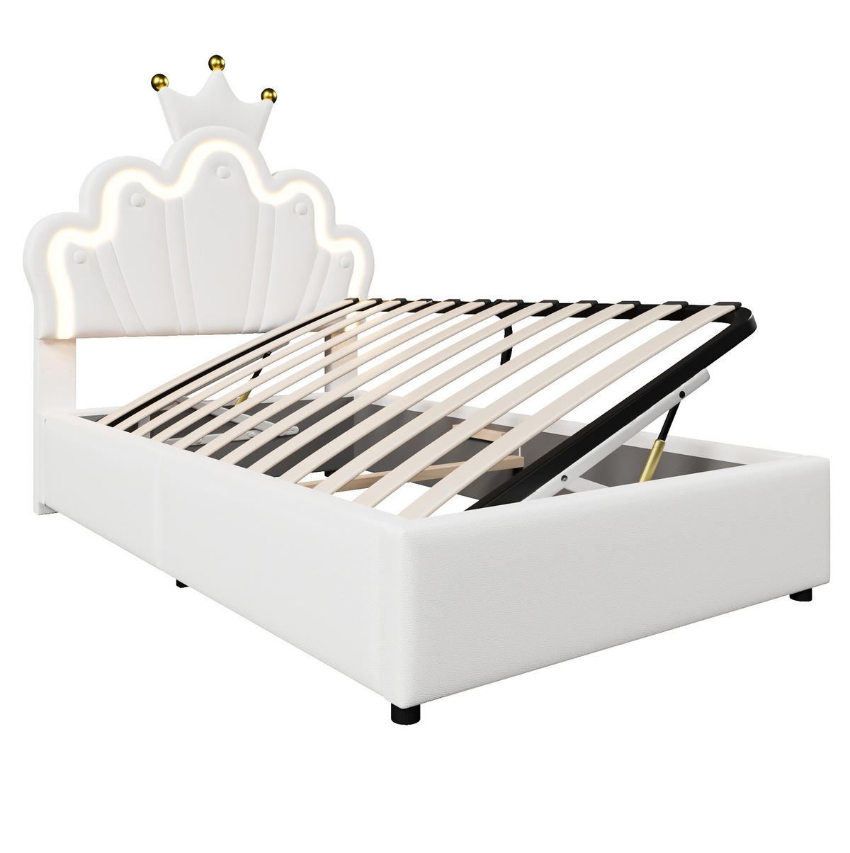 KINDERBETT 90/200 cm in Weiß aus PU mit LED-Beleuchtung und Stauraum - Weiß, Leder (90/200cm) - Flora Grace