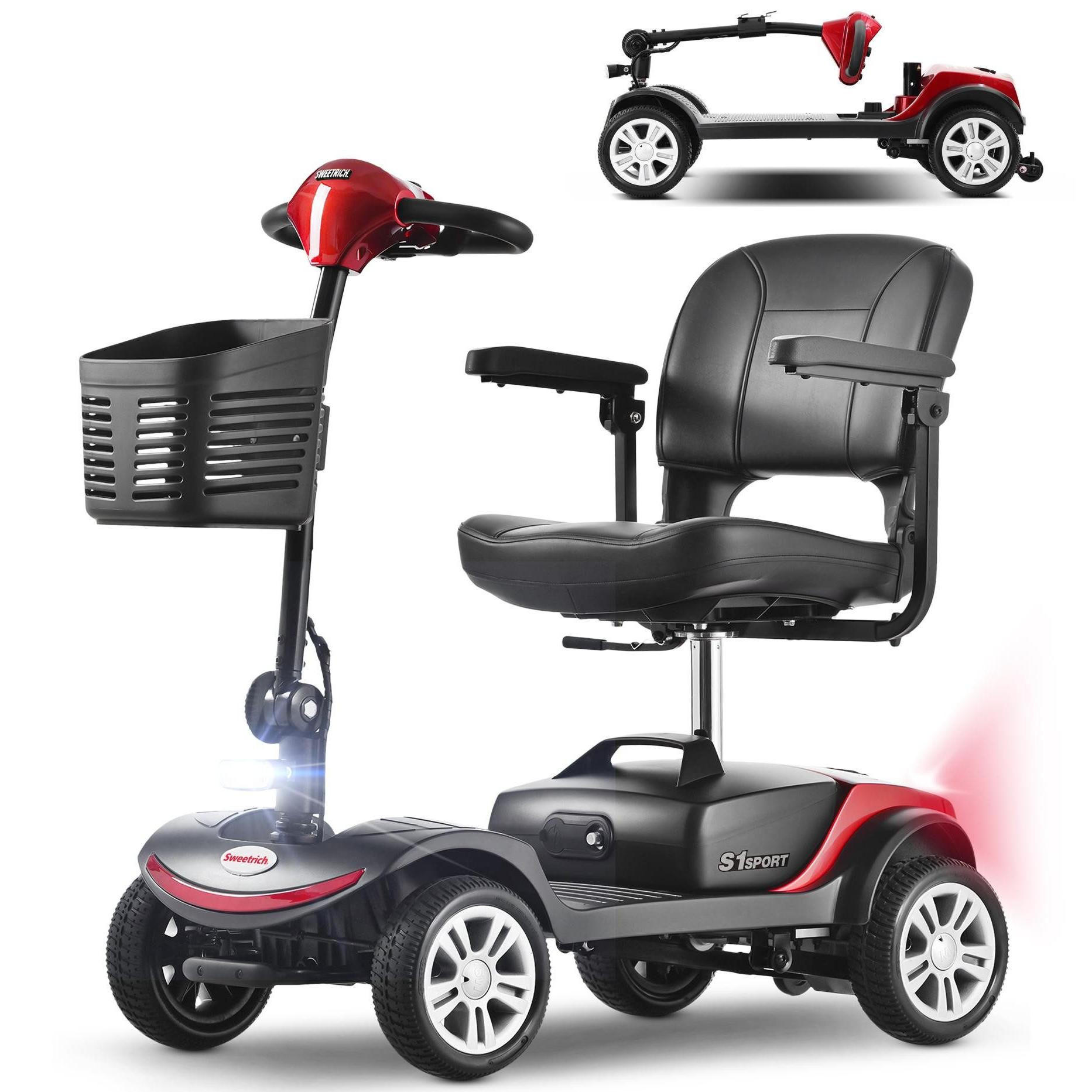 ELEKTROMOBIL faltbar Seniorenmobil,15-25 km,12Ah 4-Rad-Scooter,Rot - Rot, Metall (50/94.5/99cm) - LVHOM