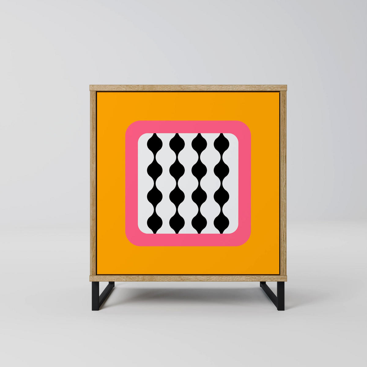 SIDEBOARD TEARS IN HEAVEN, Eichefarben, 57,5x42x72,5 cm, Schwarze Metallfüße - Eichefarben/Multicolor, Holzwerkstoff/Metall (57.5/72.5/42cm) - SpaceRebels