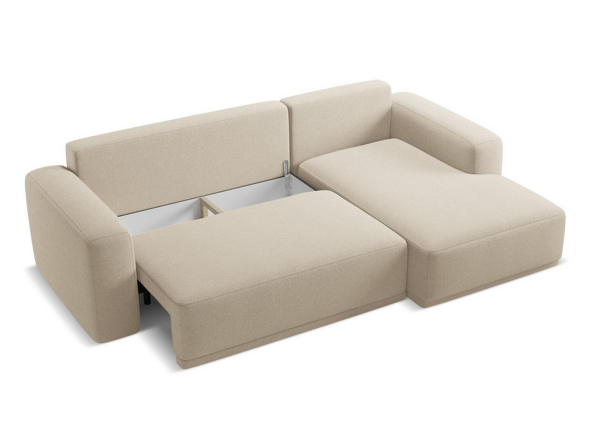 ECKSOFA mit Schlaffunktion Chenille Stoff Beige - Beige/Schwarz, Kunststoff/Textil (258/160cm) - Makamii