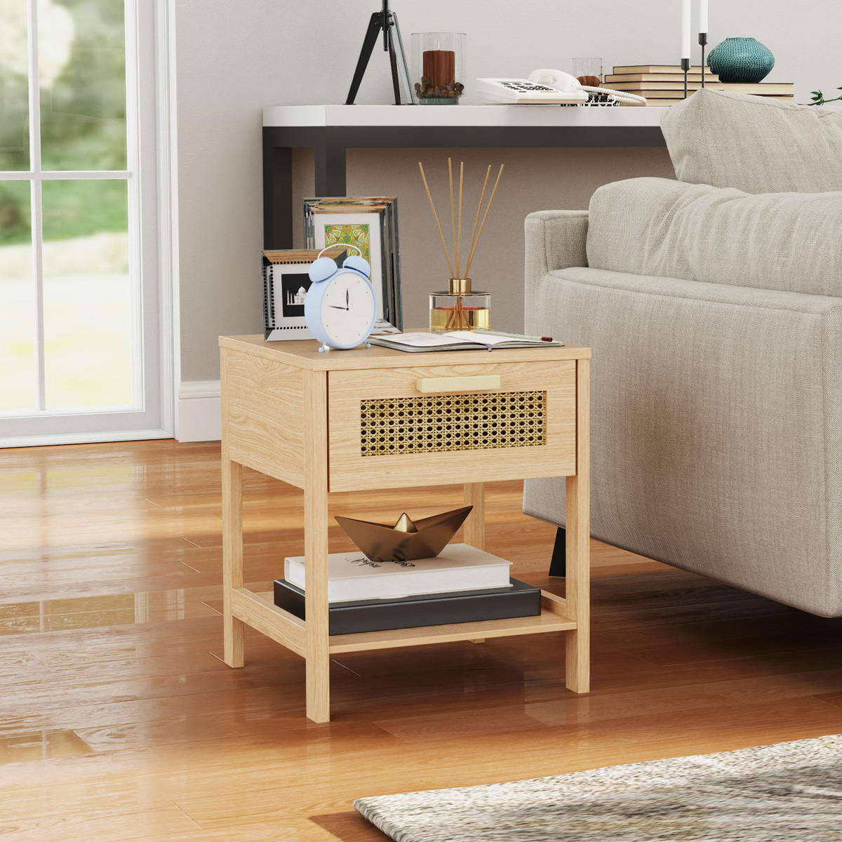 NACHTTISCH mit Schublade, Natur 40 x 40 x 48,4 cm - Naturfarben, Holz (40/48.4/40cm) - HOMCOM