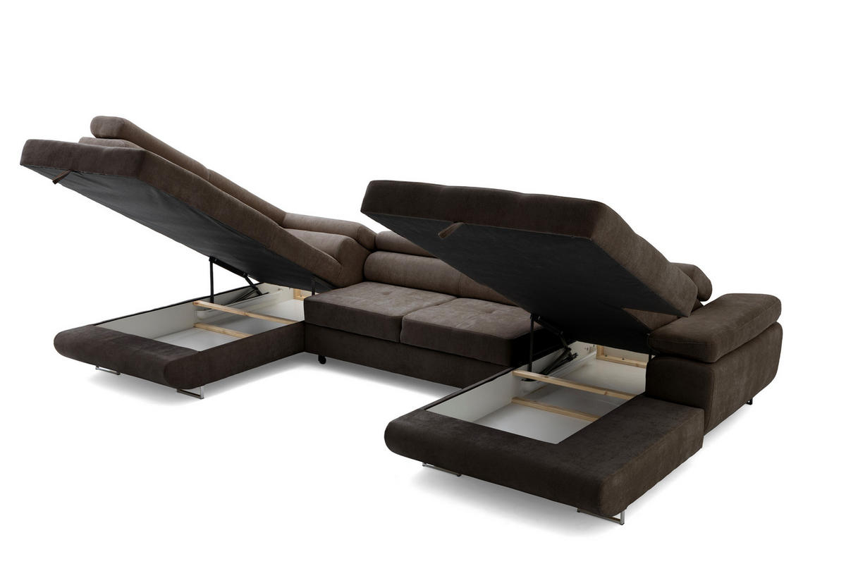 ECKSOFA U-Form WILD U Links mit Schlaffunktion 130x260 Chenille Dunkelbraun - Dunkelbraun/Silberfarben, Holz/Textil (350/90/203cm) - Muffo