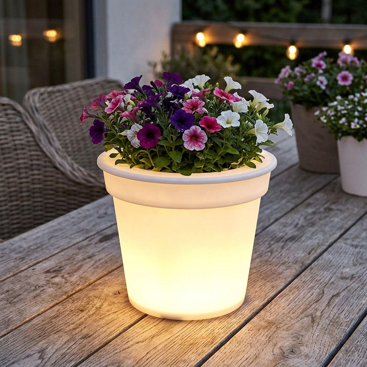 2X LED AUSSENLEUCHTE Blumentopf Weiß satiniert - Weiß, Kunststoff (17/17/19cm)