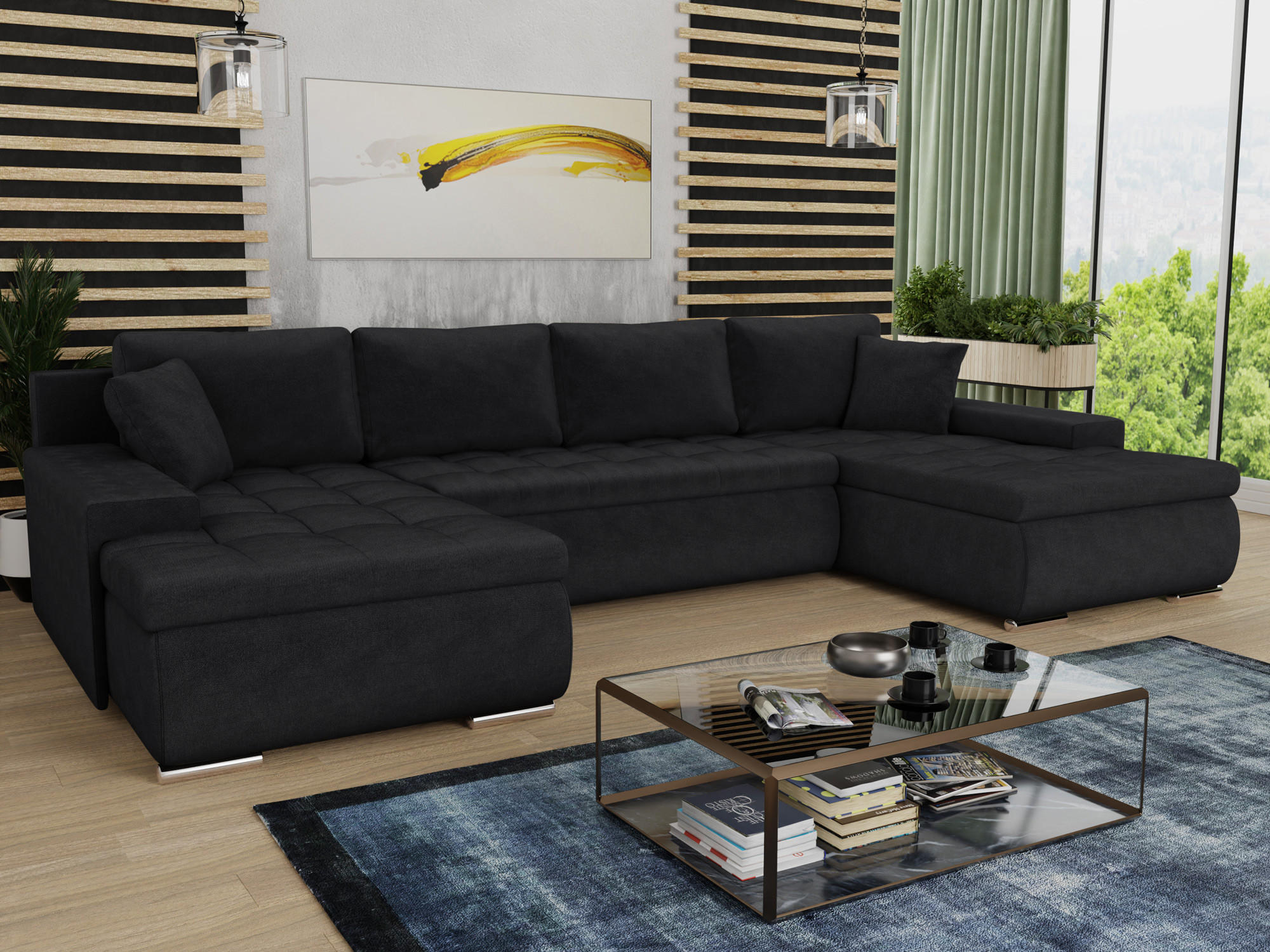 WOHNLANDSCHAFT Faris U - Schwarz, Holz/Textil (350/85/185cm) - Sofnet