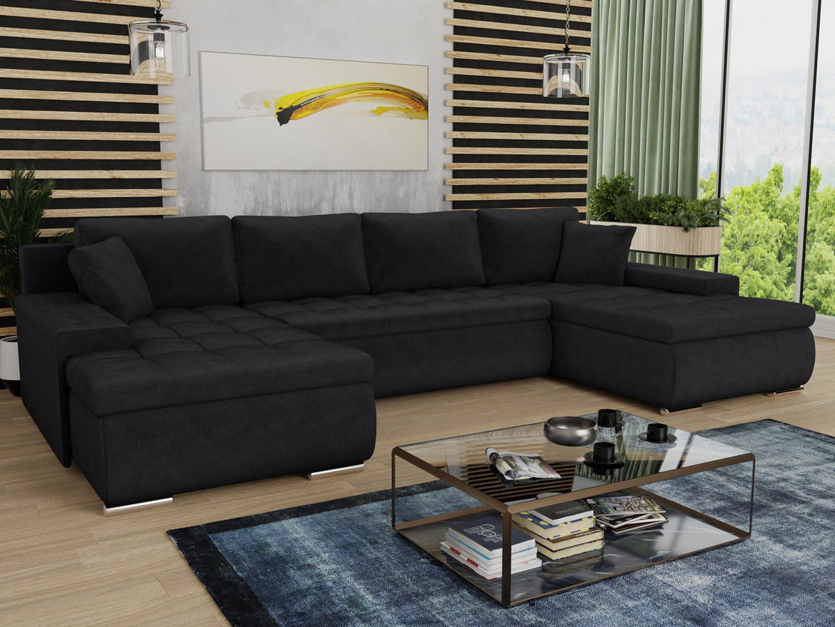 WOHNLANDSCHAFT Faris U - Schwarz, Holz/Textil (350/85/185cm) - Sofnet