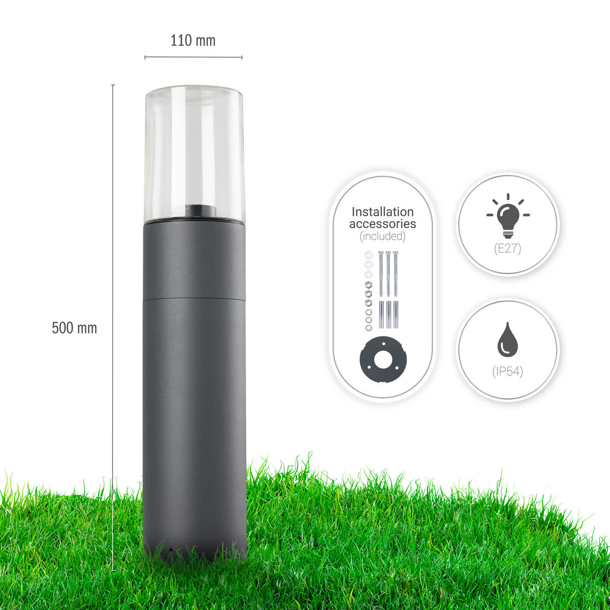 AUSSENLEUCHTE Ambra 50 - Anthrazit, Metall (11/11/50cm) - Paco Home