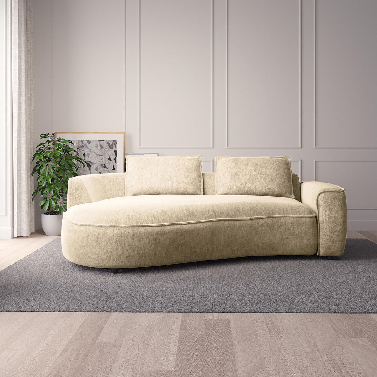 2,5-SITZER SOFA - Taupe/Schwarz, Kunststoff/Textil (217/82/146cm) - home24