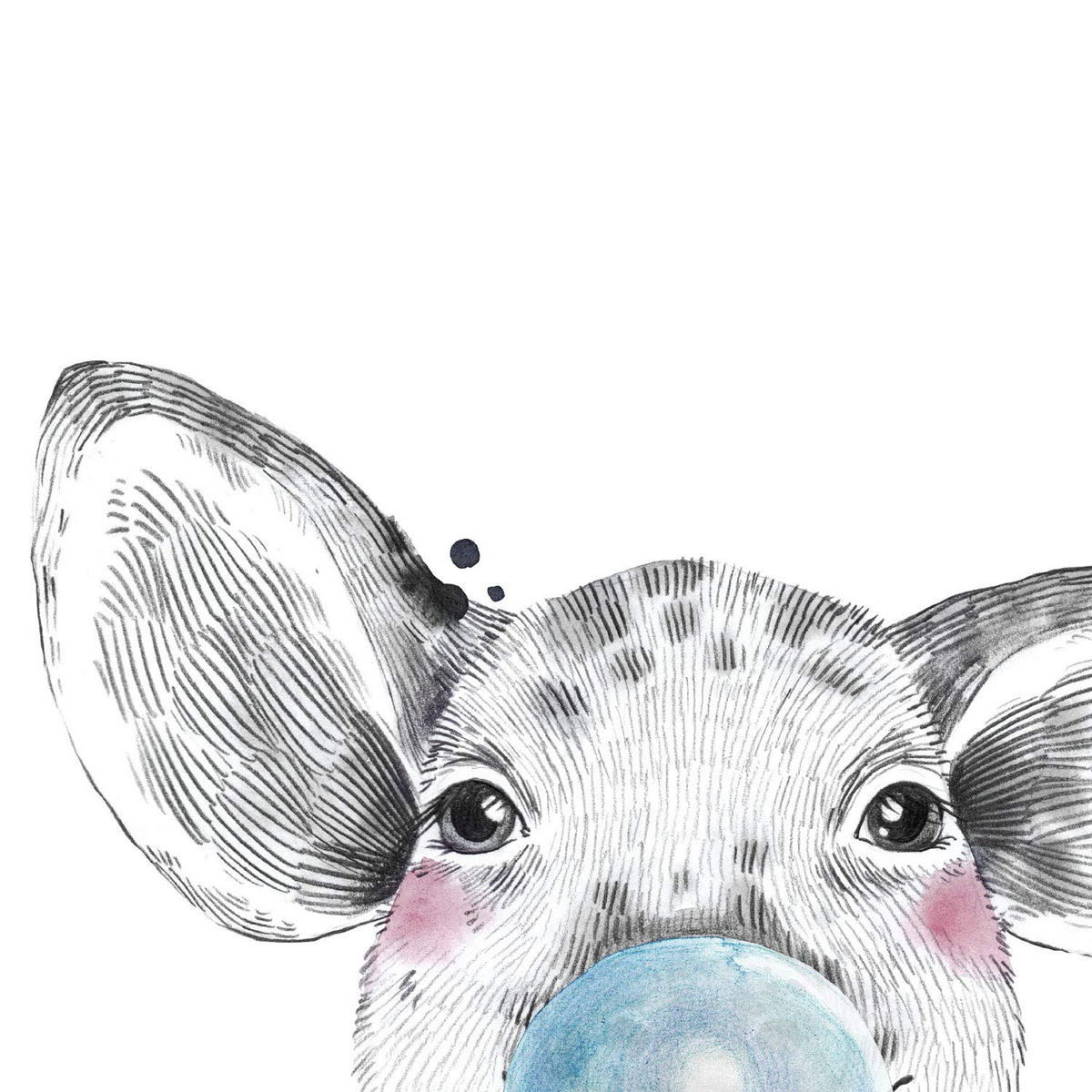 POSTER Set Mit 6 Tiere Babys Mit Kaugummi Schweinelefant Kaninchen Kuh Zorro Hund A3 Rahmenlos - Klar, Papier (29/3cm) - Nacnic