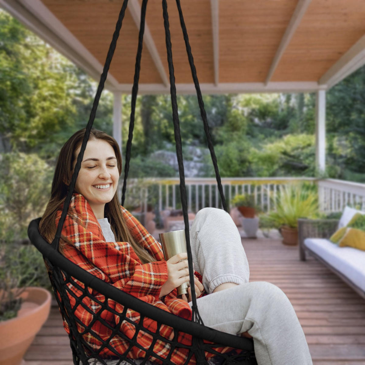 HÄNGESESSEL bis 150 kg - Schwarz, Textil (80/38/80cm) - Luverno