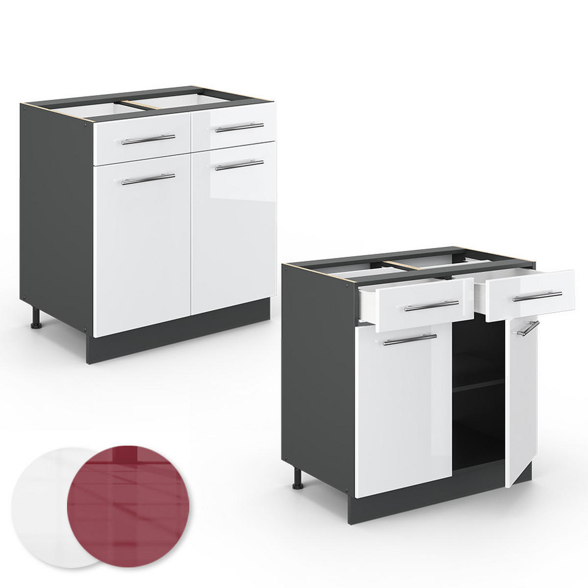 KÜCHENUNTERSCHRANK Fame-Line Weiß Hochglanz 80 cm, AP Marmor - Weiß Hochglanz/Anthrazit, Holzwerkstoff (80/82/60cm) - Vicco