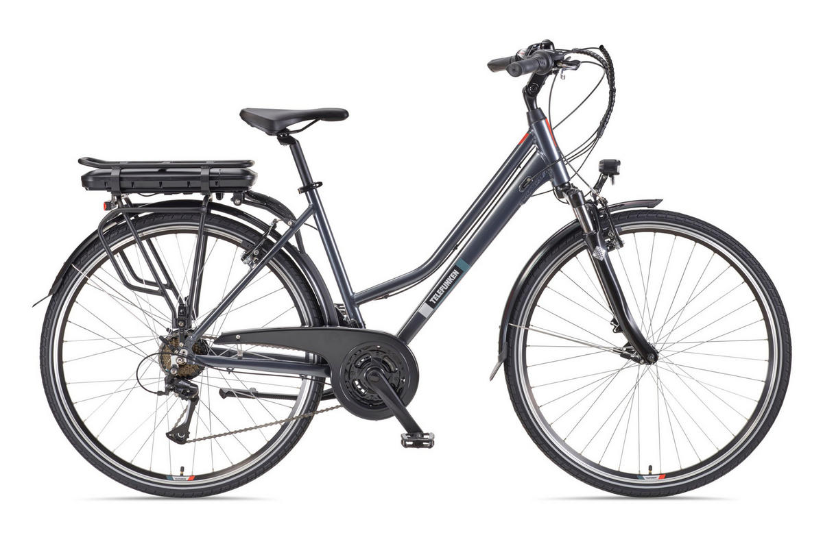 E-BIKE XT485 Trekking Elektrofahrrad 21-Gang Shimano Kettenschaltung, Pedelec, 14,5Ah, 37V Akku - Anthrazit, Metall (112cm) - Telefunken