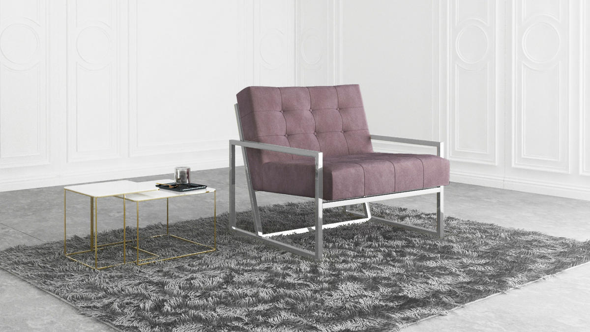 LOUNGESESSEL Duban Rosa Samtstoff - Pink/Silberfarben, Holz/Textil (84/81/89cm) - S-Style Möbel