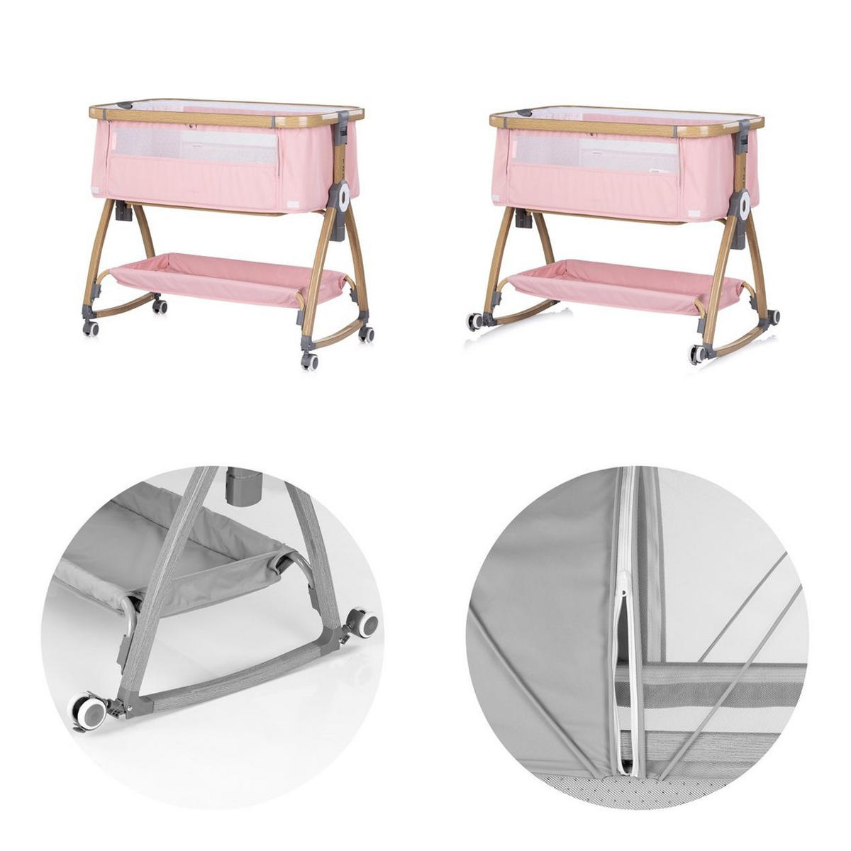 BEISTELLBETT Charisma rosa 84 x 49 cm, Wiegenfunktion, höhenverstellbar, Anti-Reflux, Moskitonetz - Rosa, Metall (49/84cm) - Chipolino