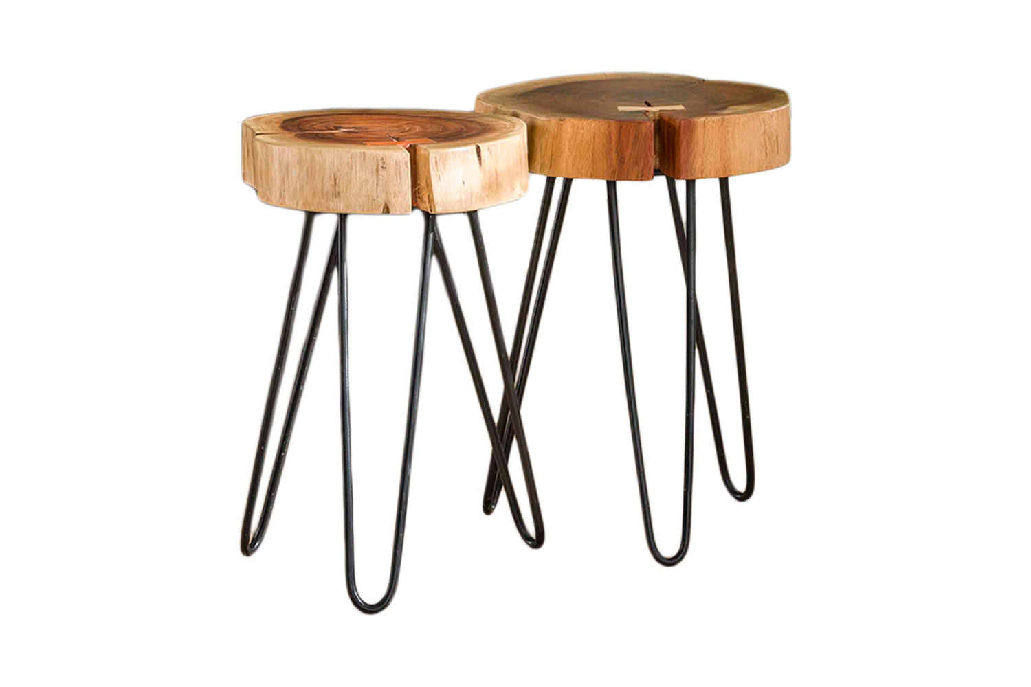 BEISTELLTISCH VIVOSSA 2ER SET Braun Akazie - Schwarz/Braun, Holz/Metall (32/32/45cm) - KAWOLA