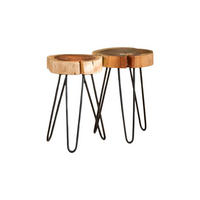 BEISTELLTISCH VIVOSSA 2ER SET Braun Akazie - Schwarz/Braun, Holz/Metall (32/32/45cm) - KAWOLA