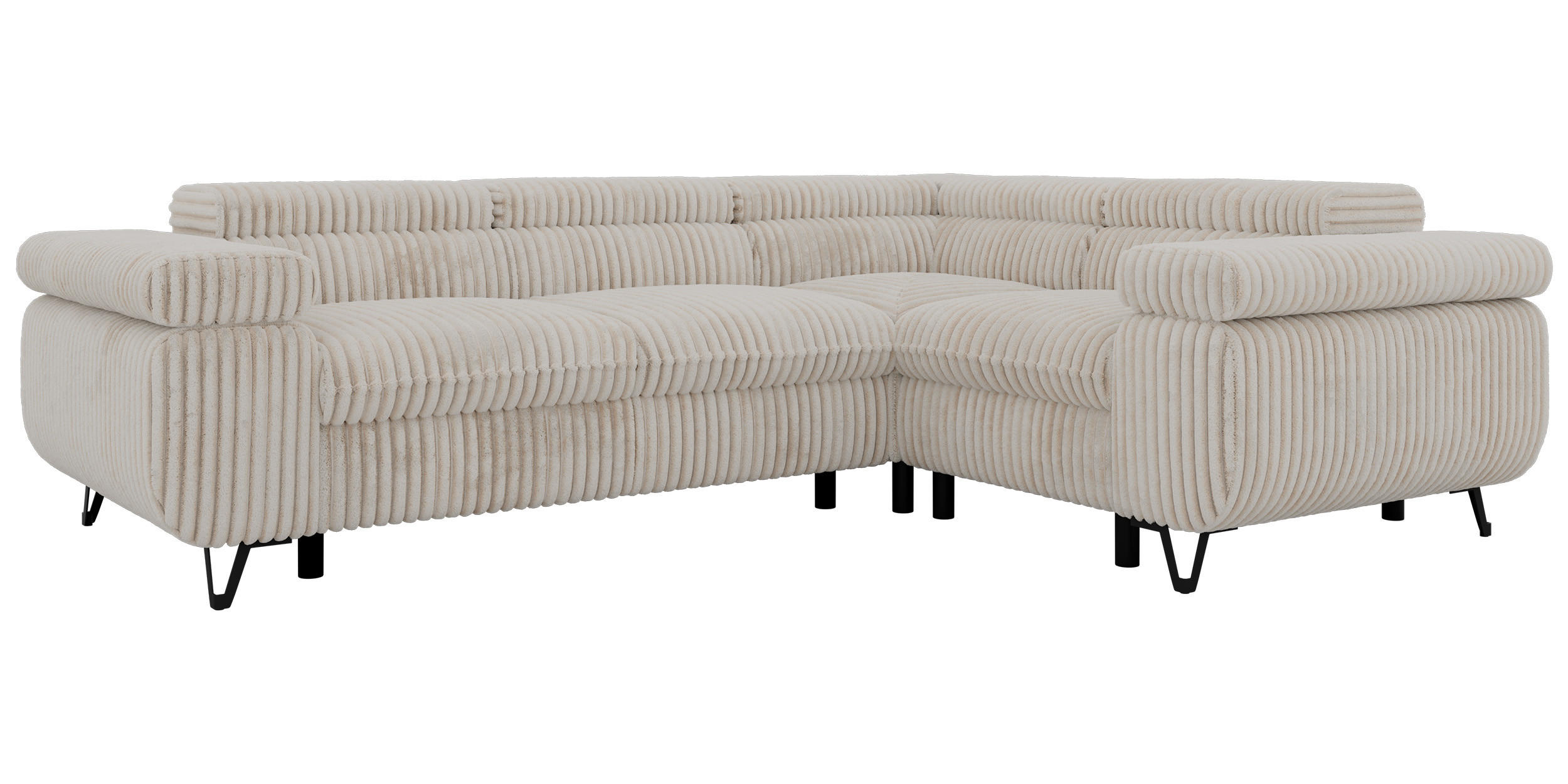 ECKSOFA ORSO L Beige Cord - Rechts Seite - Beige/Creme, Textil/Metall (268/197cm) - MKS