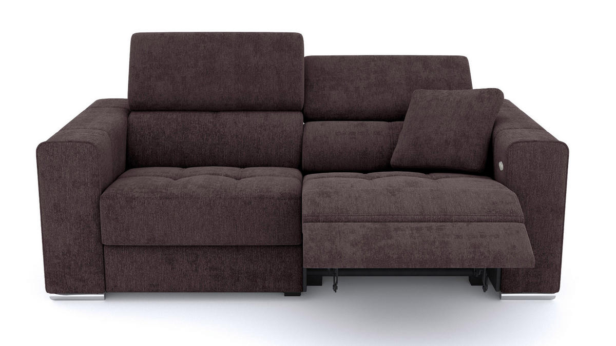 SOFA QUARTZ 3-Sitzer mit 1 Relaxfunktion, dunkelbraun - Dunkelbraun/Silberfarben, Holzwerkstoff/Textil (204/80/102cm) - Courtois Laville