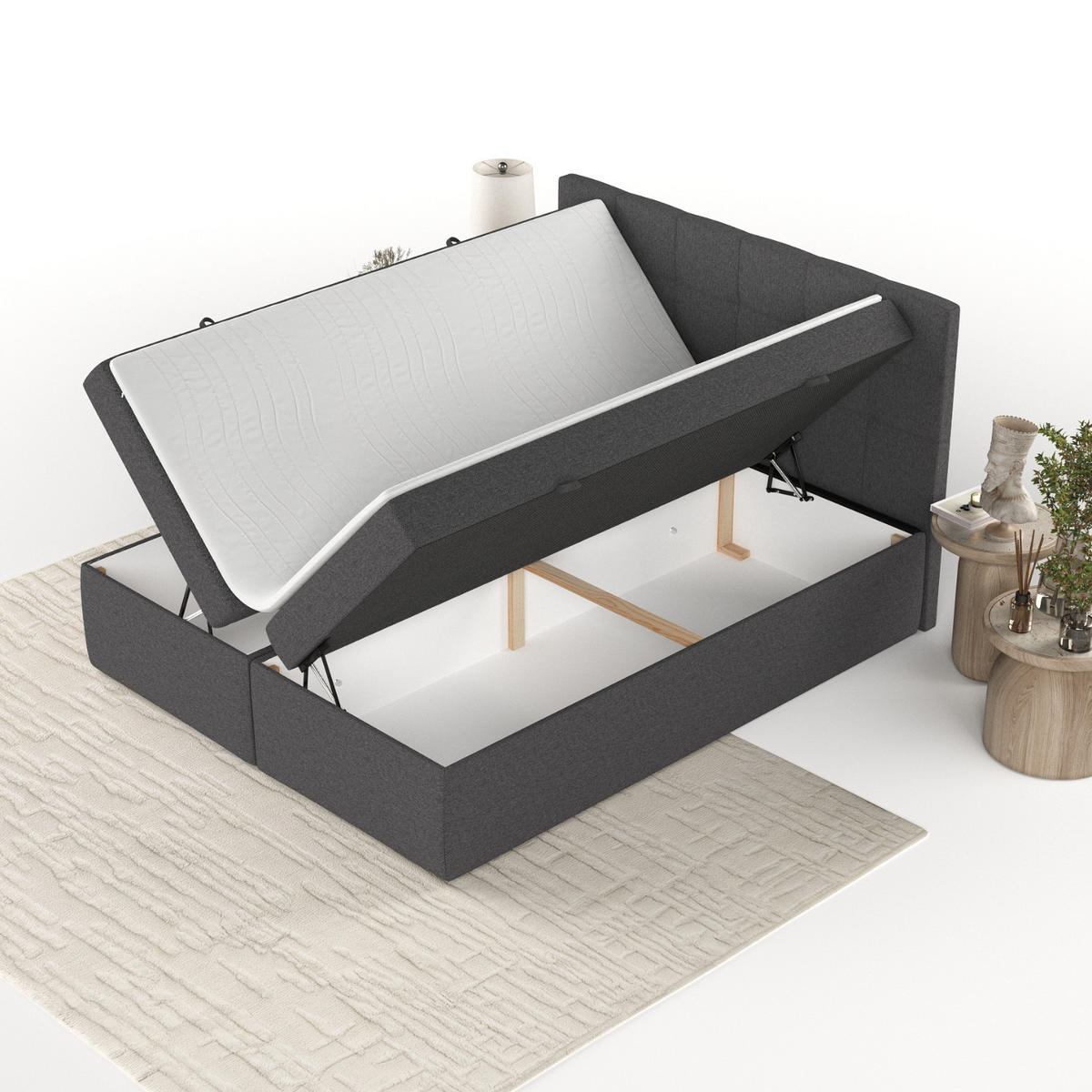 BOXBETT Lean 160/200 cm Anthrazit im Megan Stoff - Anthrazit/Schwarz, Holz/Holzwerkstoff (160/200cm) - AltaBeds
