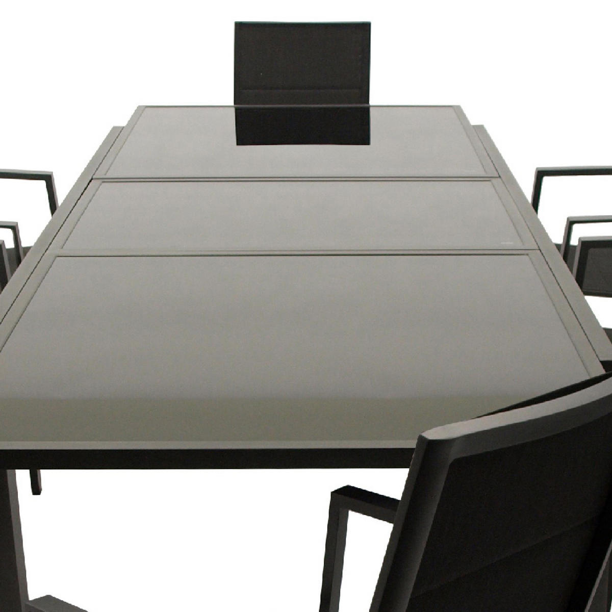 GARTEN-GARNITUR Ashford - 9-teilige Garten-Essgruppe (8x Stapelsessel mit Aluminiumgestell schwarz, Bespannung Textillehne schwarz - Schwarz, Metall - TPFGarden