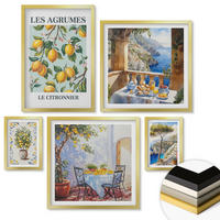 WANDBILDER 5er Set - 50x50 cm & 20x30 cm & 40x60 cm Goldrahmen - Küchenkräuterpflanzen Beschriftungen - Goldfarben, Kunststoff (40/60cm) - ArtPrintCave