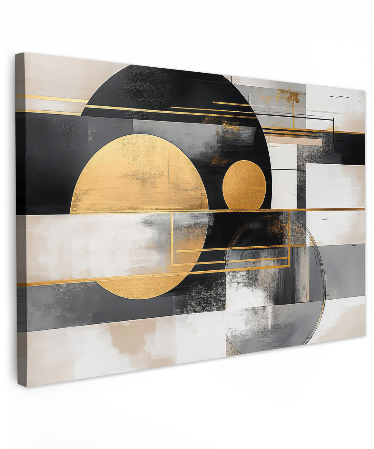 LEINWANDBILD Abstrakt - Gold - Silber - Formen - Ästhetisch - Modern Wohnzimmer Groß 120x80 cm - Goldfarben, Textil (120/80cm) - MuchoWow