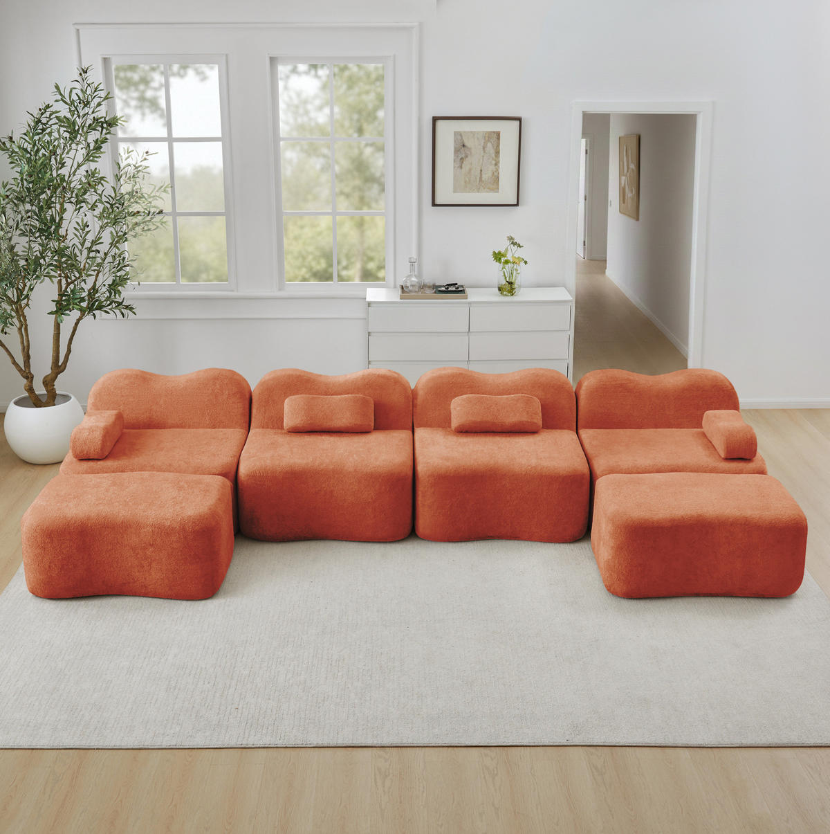 SOFA modular 2- bis 4-Sitzer Samt Orange - Orange, Textil (167/70/384cm) - Meubliv
