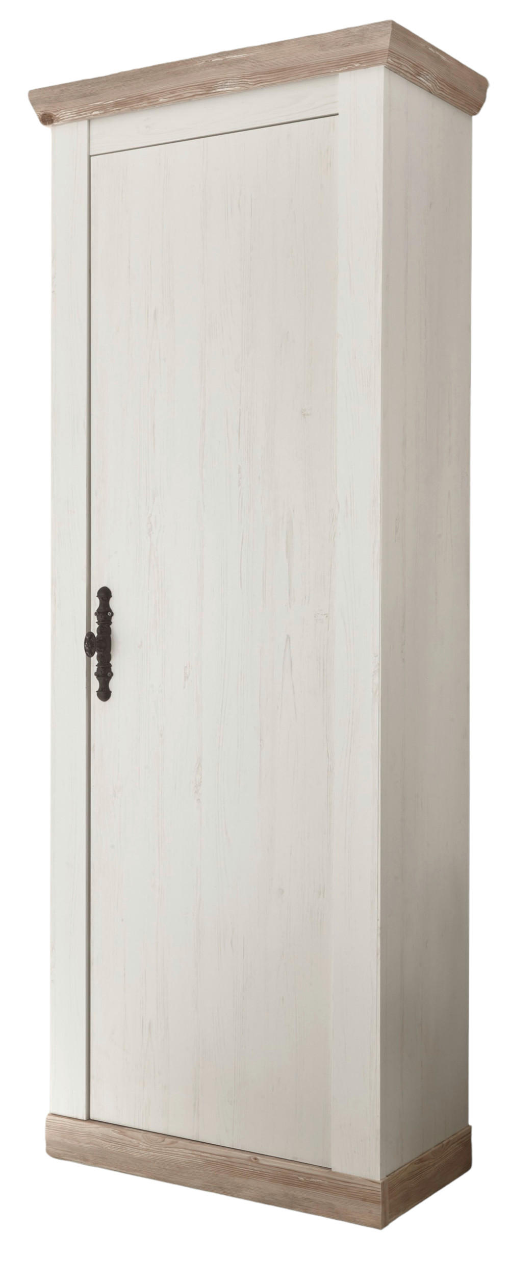 GARDEROBENSCHRANK Pinie weiß, Oslo Pinie Landhaus, Garderobe oder großer Schuhschrank, 73 x 201 cm - Anthrazit/Braun, Holzwerkstoff/Metall (73/201/38cm) - Furn.Design