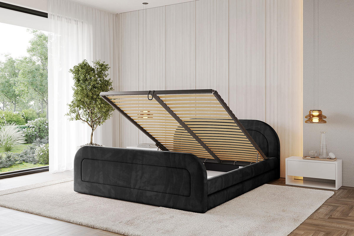 POLSTERBETT mit Bettkasten, Fußteil und Lattenrost, Boxbett mit Matratze H3/H4 - LERIS-v1-Z 120x200 Schwarz - Schwarz, Holzwerkstoff/Textil (120/200cm) - ALTDECOR