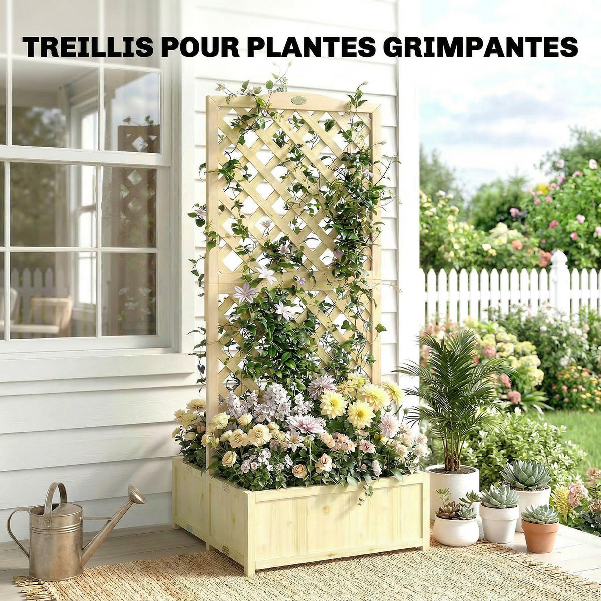 HOCHBEET DE-12299 klappbare Doppelbo/, 140 cm Rankhilfe Natur - Naturfarben, Holz (73/170/70cm) - ComfortXL
