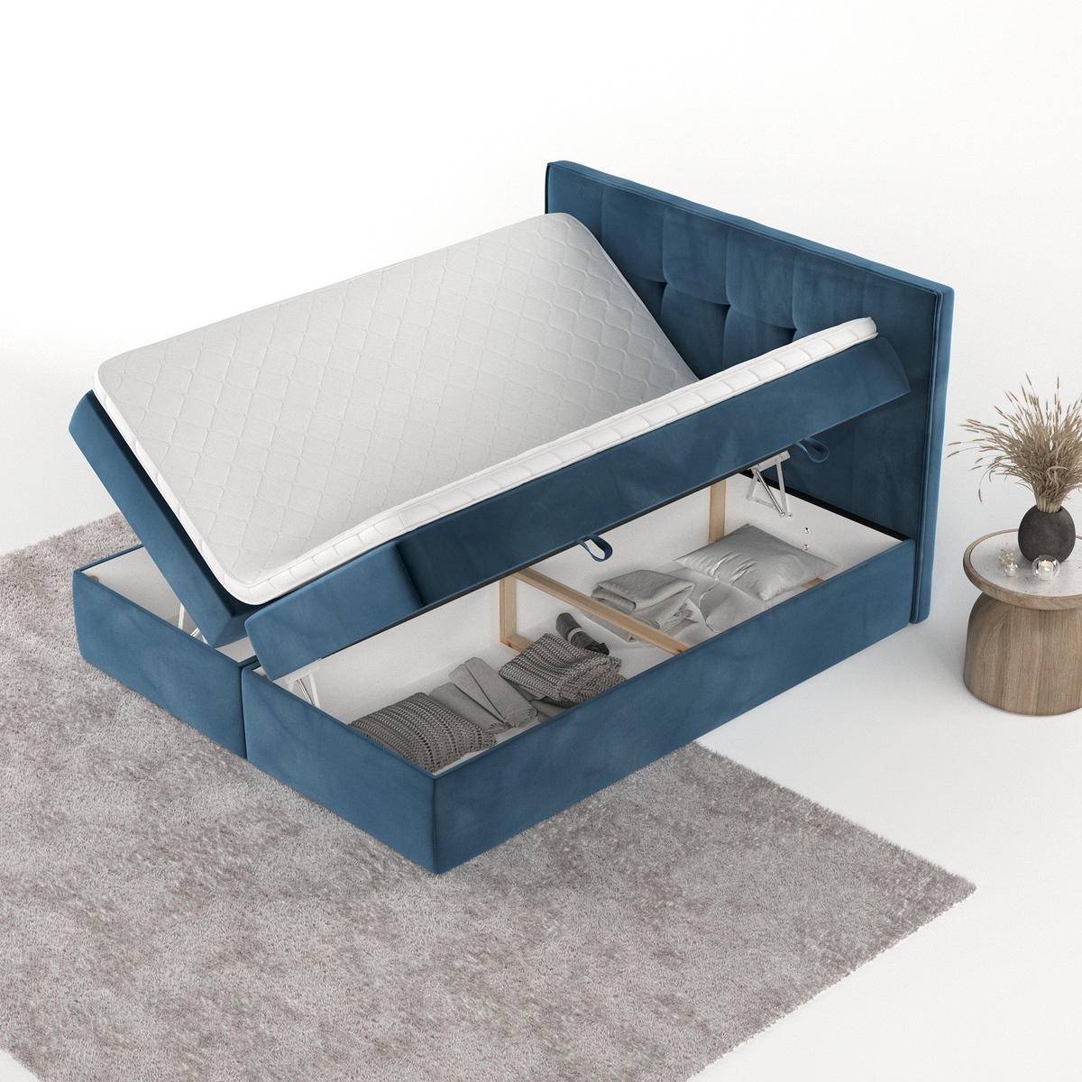 BOXBETT Mireo 140/200 cm Dunkelblau im Kronos Stoff - Schwarz/Dunkelblau, Holz/Holzwerkstoff (140/200cm) - AltaBeds