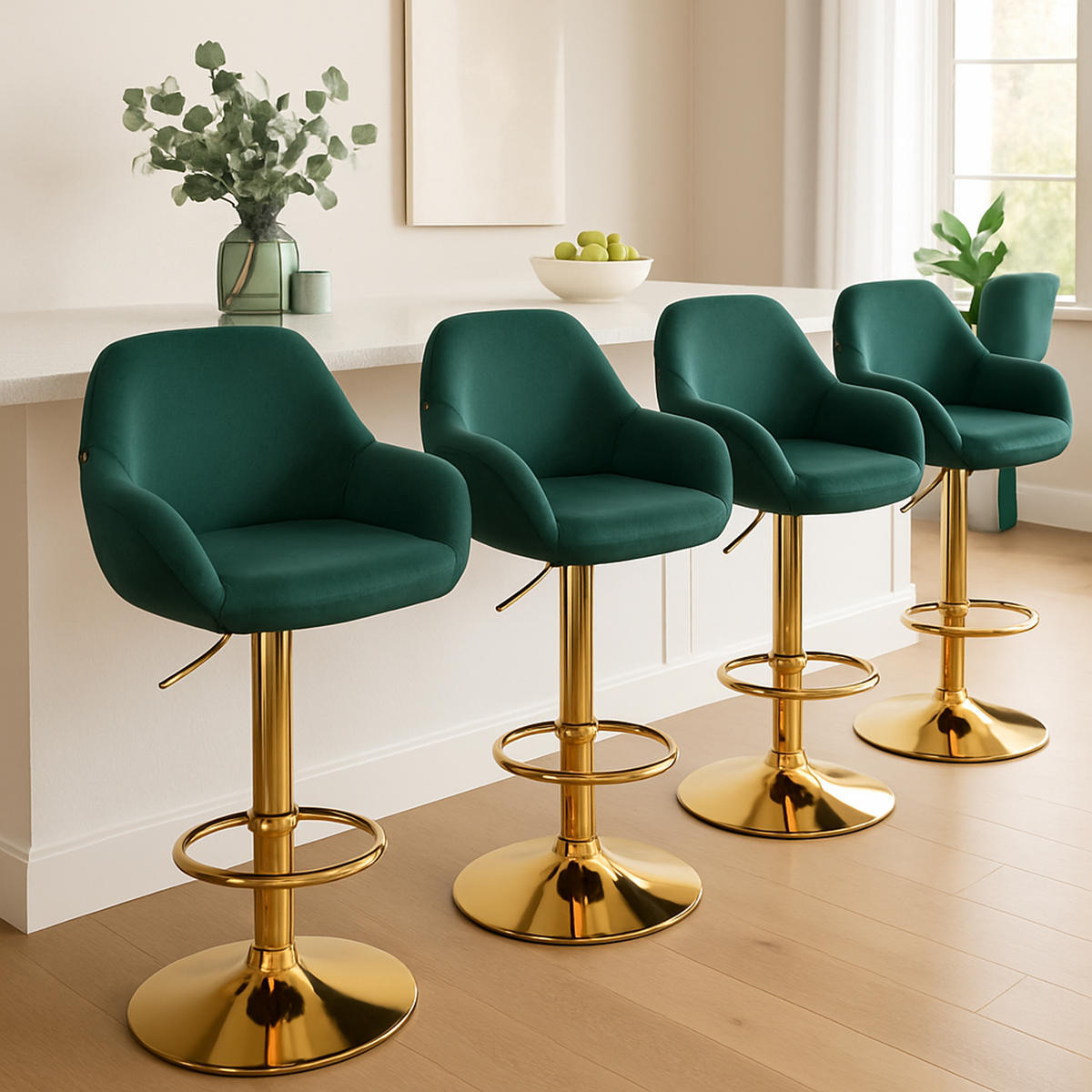 BARHOCKER 2er Set Prag Gold Samt dunkelgrün - Chromfarben/Dunkelgrün, Textil/Metall (51/109/52cm) - TPFLiving